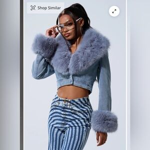 AKIRA Blue Denim Jacket with Faux Fur Trim